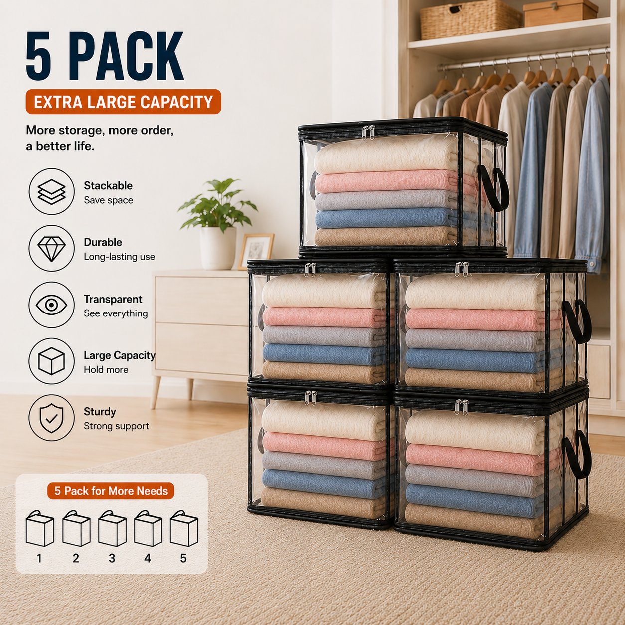 🌓Last Day 49% OFF📦Large Heavy-Duty Thick Plastic Clear Storage Bag for Clothes, Moving & Storage