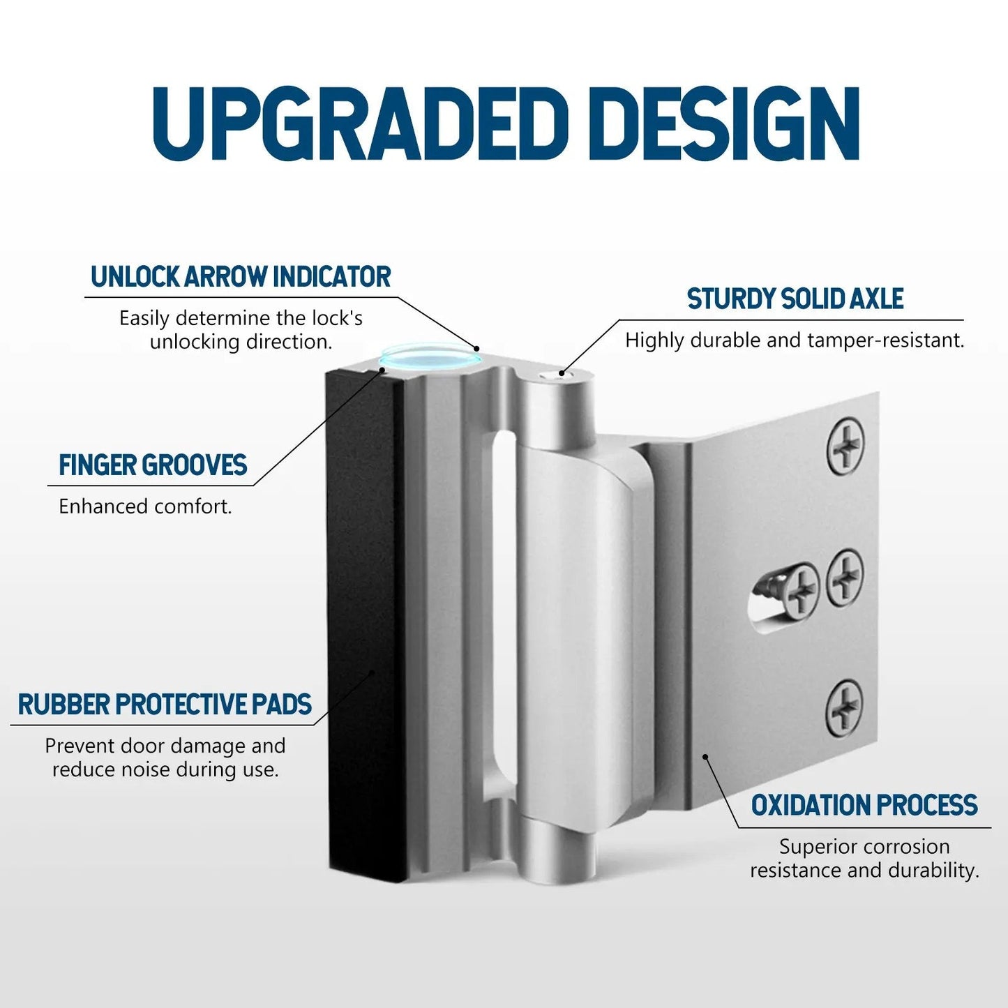 Aluminum Alloy 2-Pack Security Door Locks - Choose White/Black/Silver - Heavy-Duty Protection