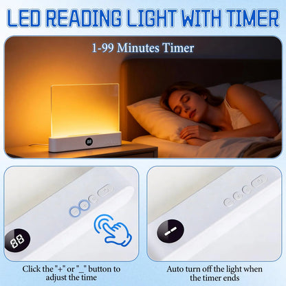 Smart LED Reading Lamp – Rechargeable, Adjustable Brightness & Timer Function, Flat Design Bedside Light for Cozy Night Reading & Unique Reader Gift