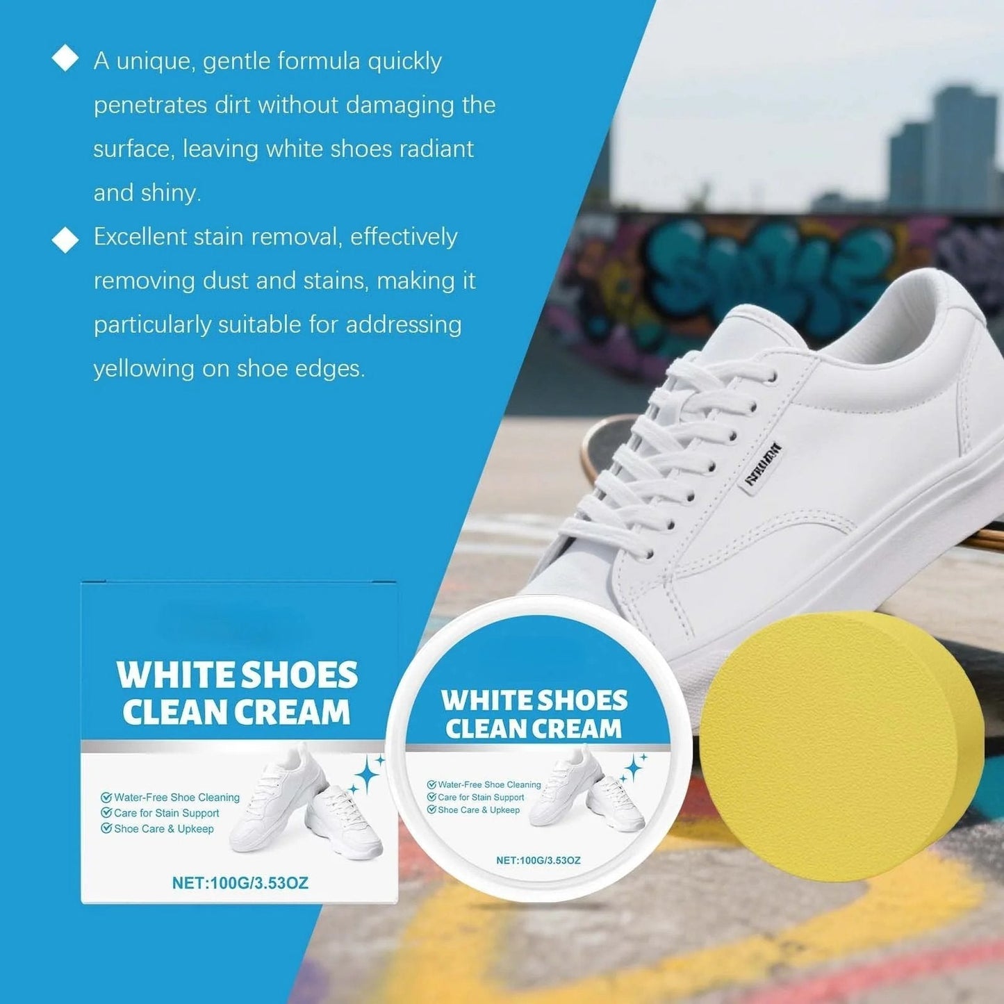 👟White Shoe Cleaner Cream | Multipurpose No-Wash Solid Comes with Sponge