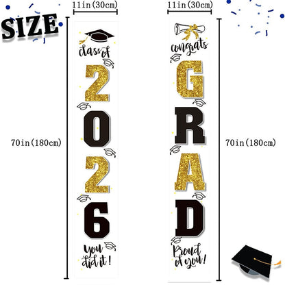 🎓Class of 2026 Graduation Banner | Congrats Grad Front Door Porch Decor for Graduation Party (✨Set of 2)