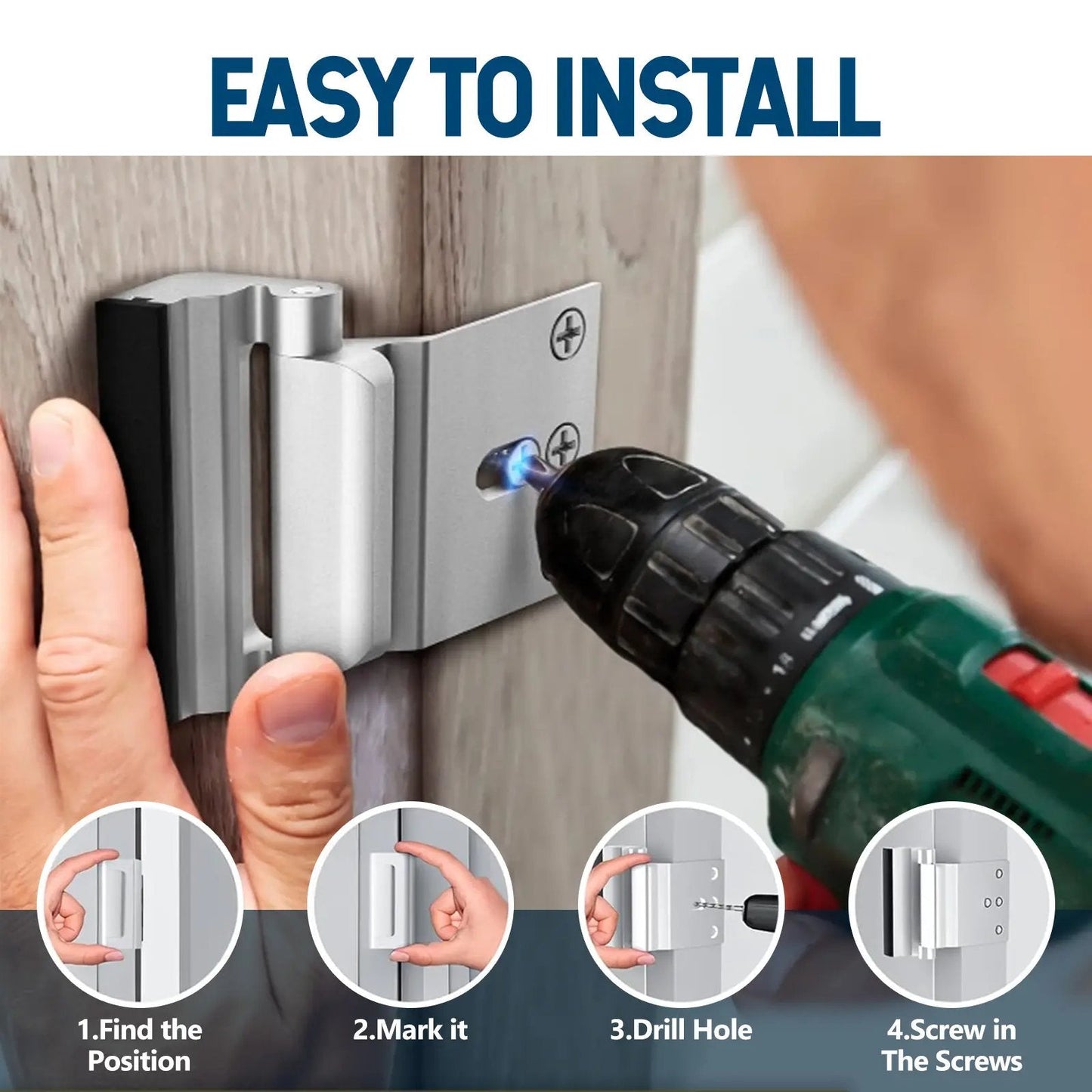 Aluminum Alloy 2-Pack Security Door Locks - Choose White/Black/Silver - Heavy-Duty Protection