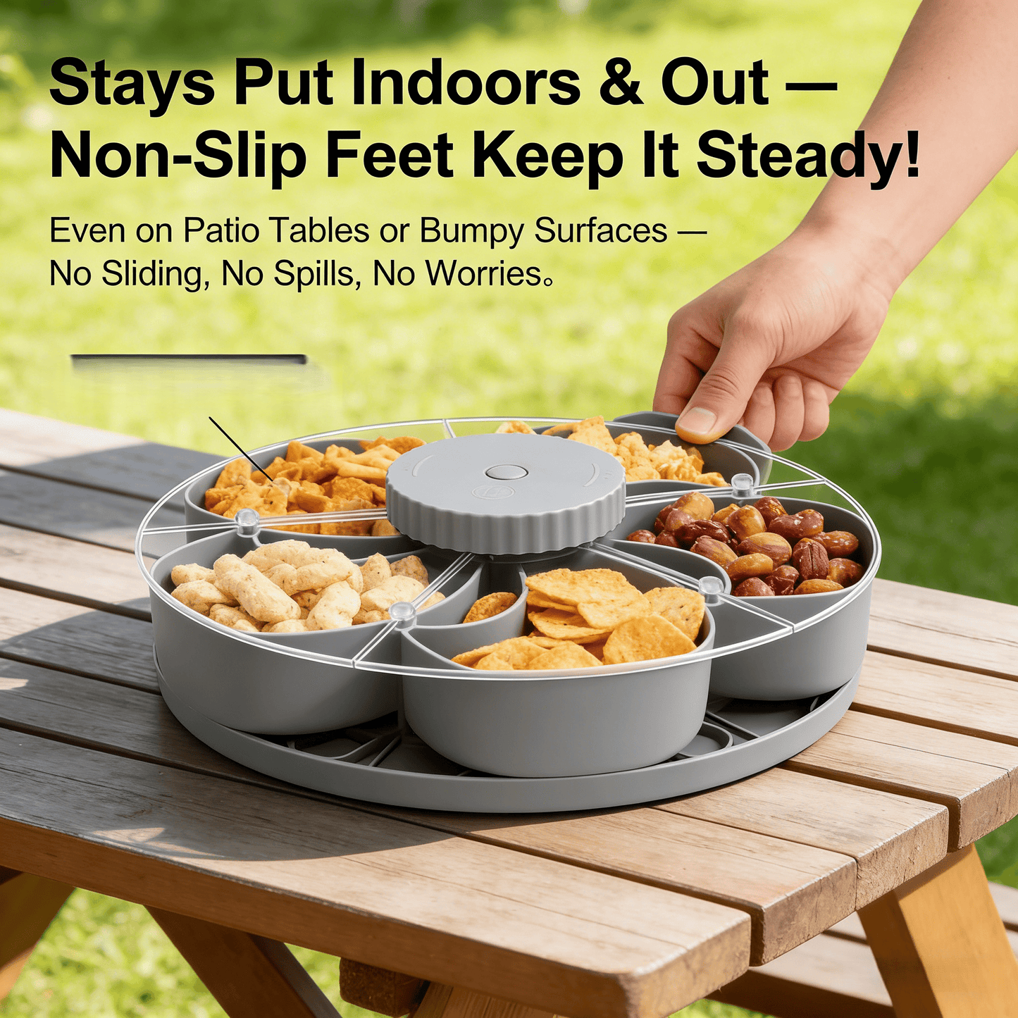 🎁🍽️ Rotating 5-Compartment Snack Tray