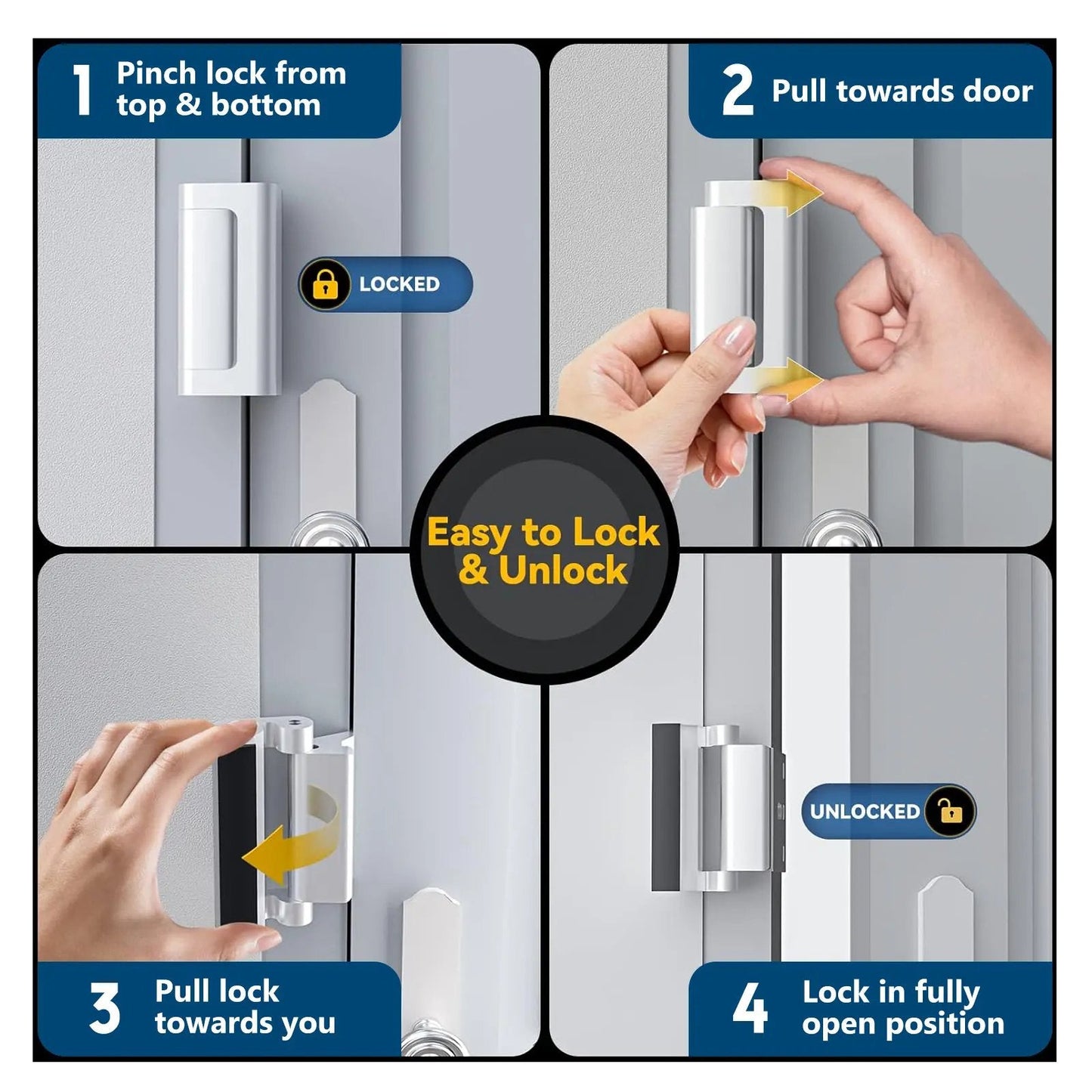 Aluminum Alloy 2-Pack Security Door Locks - Choose White/Black/Silver - Heavy-Duty Protection