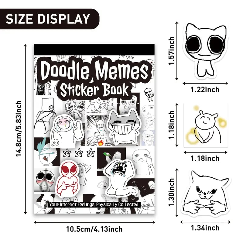 ✨Doodle Meme Sticker Book - 460 Hand Drawn Stickers for Journaling Express Your Mood & Internet Vibes