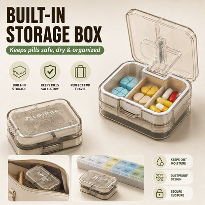 Pill Splitter Box-3-in-1 Medicine Cutter for 1/4 1/2 & 1/3 Doses