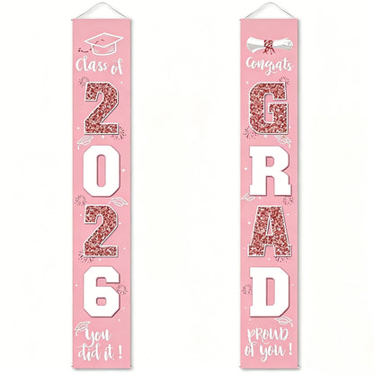 🎓Class of 2026 Graduation Banner | Congrats Grad Front Door Porch Decor for Graduation Party (✨Set of 2)