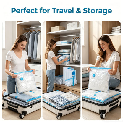 Travel Vacuum Storage Compression Bag Set – 8-Pack in 4 Sizes with Pump