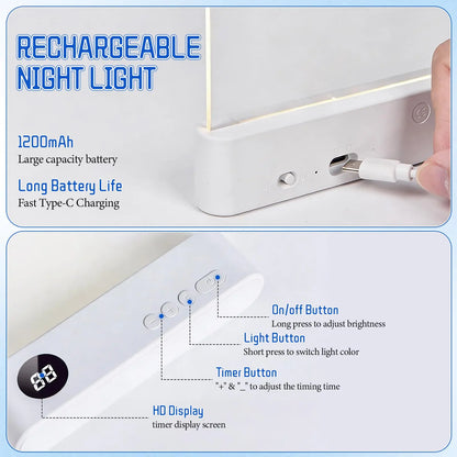 Smart LED Reading Lamp – Rechargeable, Adjustable Brightness & Timer Function, Flat Design Bedside Light for Cozy Night Reading & Unique Reader Gift