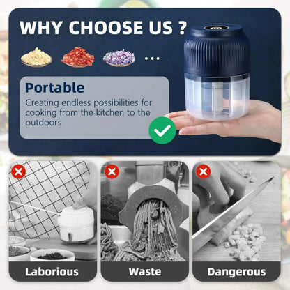 Electric Mini Food Chopper-300ml, 4-Blade Electric Processor