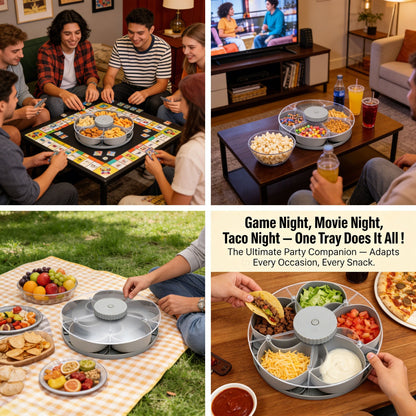 🎁🍽️ Rotating 5-Compartment Snack Tray