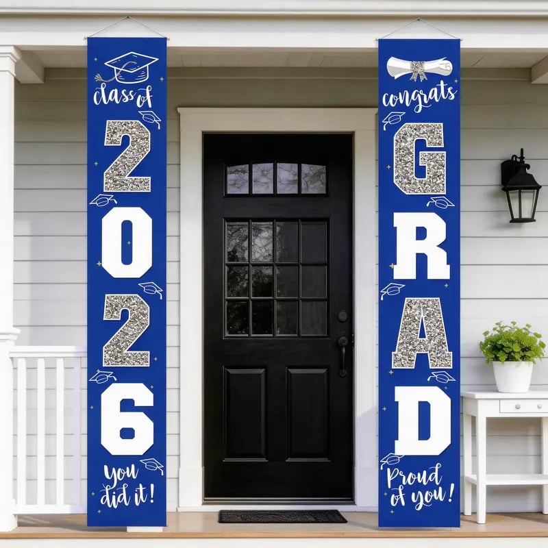 🎓Class of 2026 Graduation Banner | Congrats Grad Front Door Porch Decor for Graduation Party (✨Set of 2)
