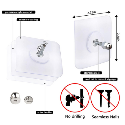 🎁Adhesive Screw Hooks - No Drill, No Damage, Holds 5kg | Wall, Tile & Glass