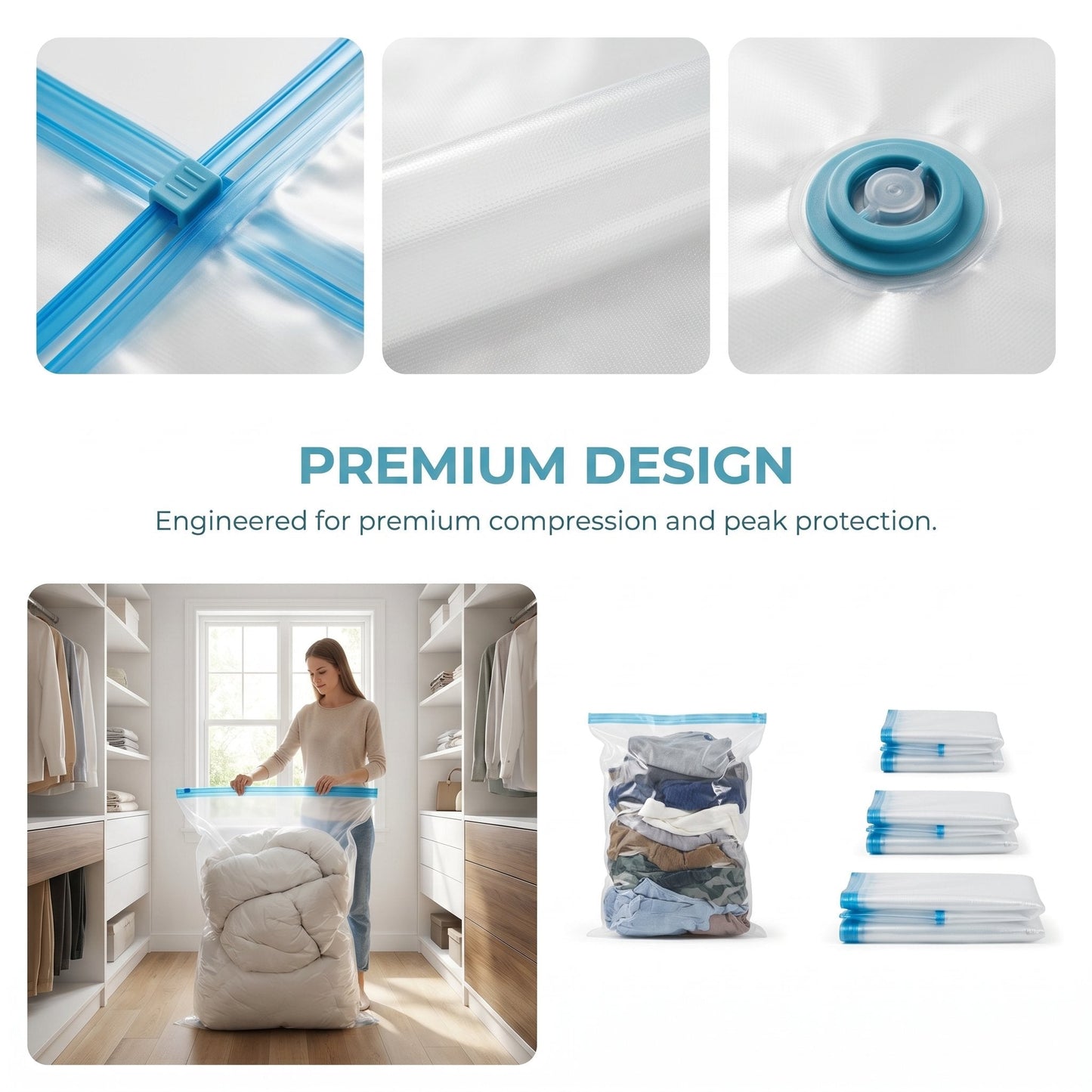 Travel Vacuum Storage Compression Bag Set – 8-Pack in 4 Sizes with Pump