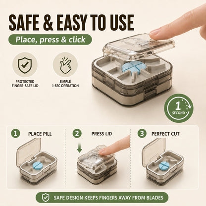 Pill Splitter Box-3-in-1 Medicine Cutter for 1/4 1/2 & 1/3 Doses