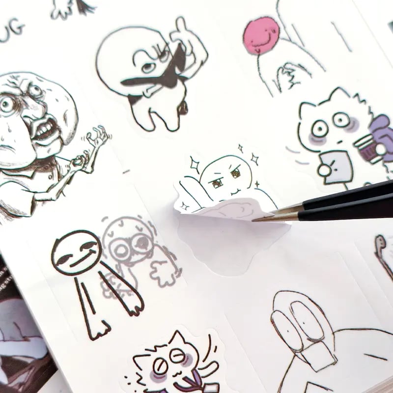 ✨Doodle Meme Sticker Book - 460 Hand Drawn Stickers for Journaling Express Your Mood & Internet Vibes