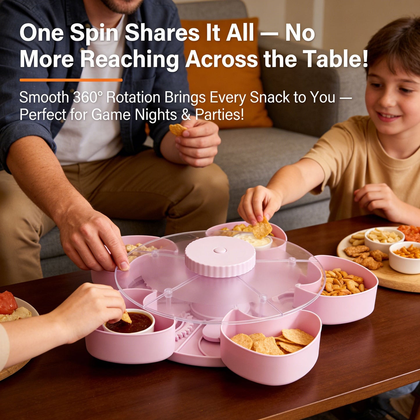 🎁Free Shipping！🍽️ Rotating 5-Compartment Snack Tray