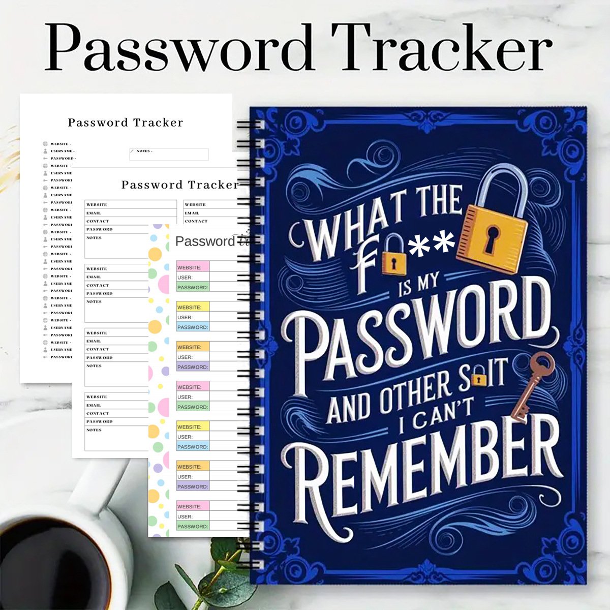 🔥Limited Time 46% Off✨📅Funny Password Notebook - Spiral Bound with Lock Icons & Funny Security Phrases✍️