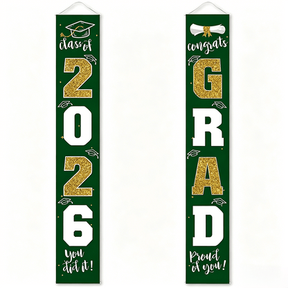 🎓Class of 2026 Graduation Banner | Congrats Grad Front Door Porch Decor for Graduation Party (✨Set of 2)