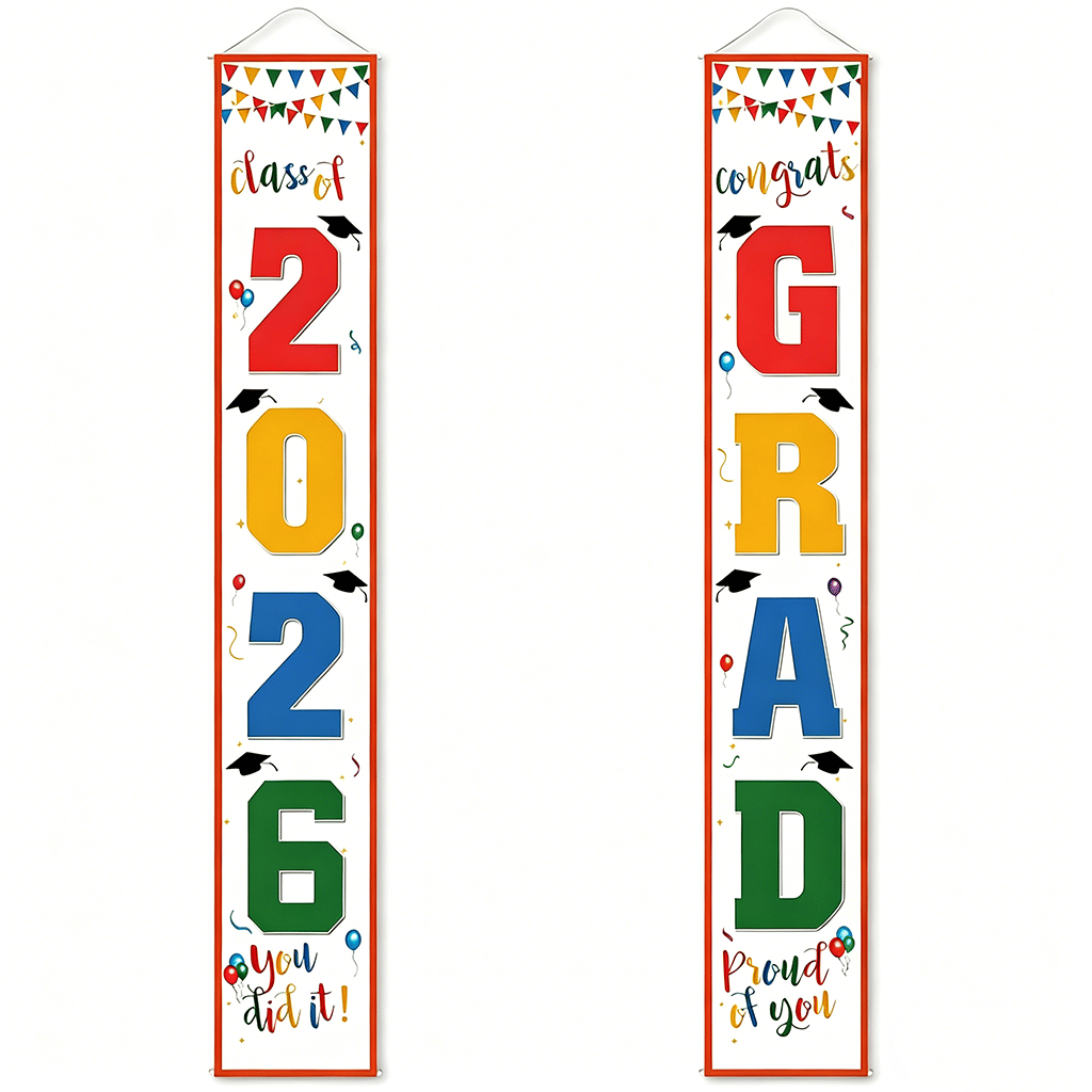 🎓Class of 2026 Graduation Banner | Congrats Grad Front Door Porch Decor for Graduation Party (✨Set of 2)