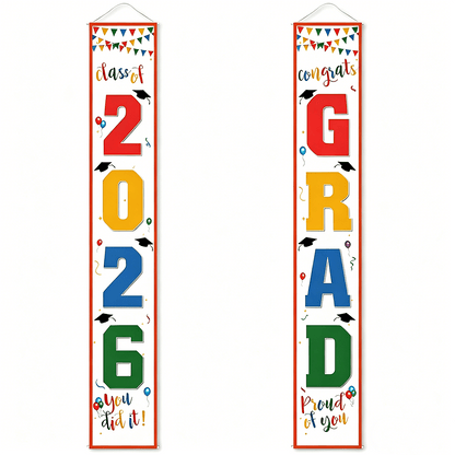 🎓Class of 2026 Graduation Banner | Congrats Grad Front Door Porch Decor for Graduation Party (✨Set of 2)