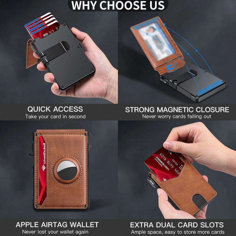 ✨Wallet for Men - with Pop Up Aluminum Case Money Clip Slim Leather Slots Credit Card Holder RFID Blocking Bifold Minimalist Wallet