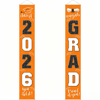 🎓Class of 2026 Graduation Banner | Congrats Grad Front Door Porch Decor for Graduation Party (✨Set of 2)