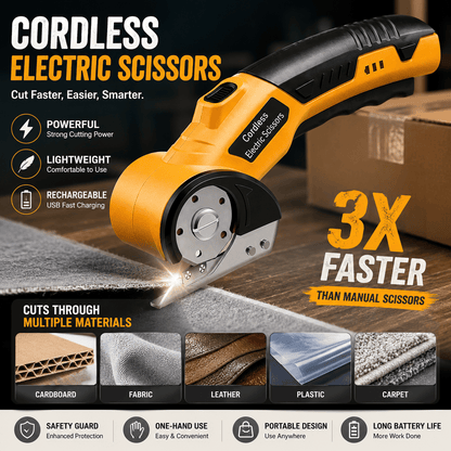 Cordless Electric Scissors: 3X Faster Rechargeable Rotary Cutter for Fabric, Cardboard, Leather & Carpet