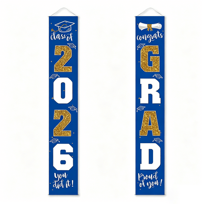 🎓Class of 2026 Graduation Banner | Congrats Grad Front Door Porch Decor for Graduation Party (✨Set of 2)