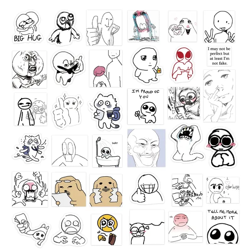 ✨Doodle Meme Sticker Book - 460 Hand Drawn Stickers for Journaling Express Your Mood & Internet Vibes