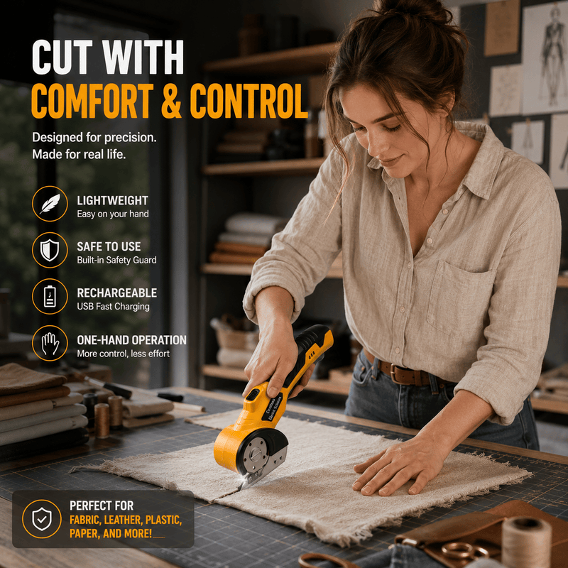 Cordless Electric Scissors: 3X Faster Rechargeable Rotary Cutter for Fabric, Cardboard, Leather & Carpet detail view