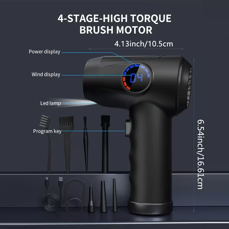🎁Free Shipping⚡Compressed Air Duster, Electric Air Duster, 6000mAh Fast Charging, 50000 RPM 4 Speed Cordless Air Blower with LCD Display detail view