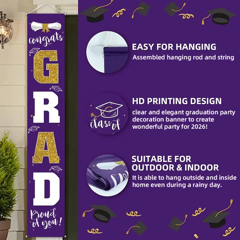 🎓Class of 2026 Graduation Banner | Congrats Grad Front Door Porch Decor for Graduation Party (✨Set of 2)