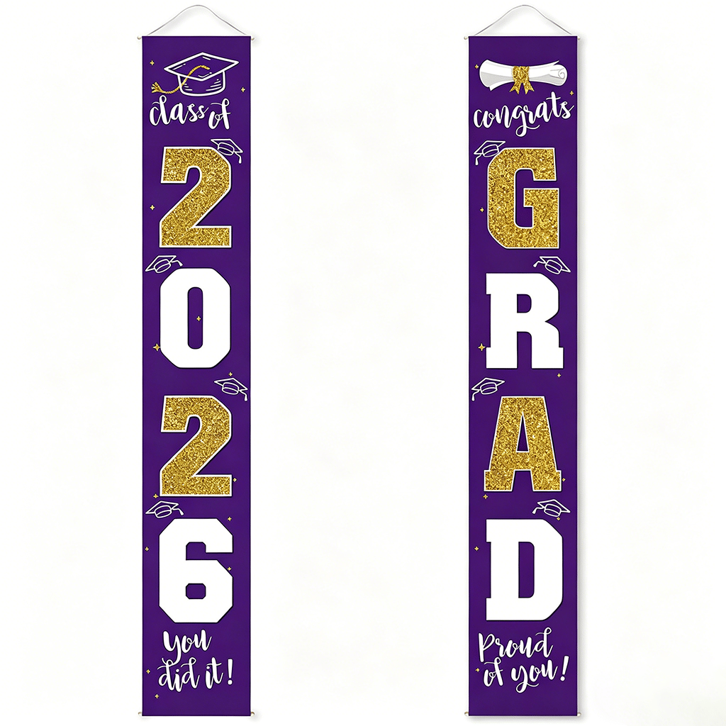 🎓Class of 2026 Graduation Banner | Congrats Grad Front Door Porch Decor for Graduation Party (✨Set of 2)