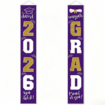 🎓Class of 2026 Graduation Banner | Congrats Grad Front Door Porch Decor for Graduation Party (✨Set of 2)