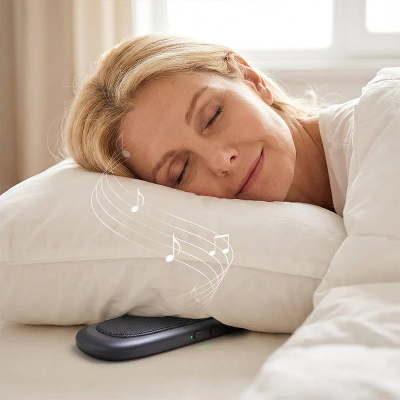 Under Pillow Speakers for Sleeping Bluetooth, Bone Conduction Technology, 3D White Noise Generator, Volume Control & Sleep Timer, Side Sleeper Friendly