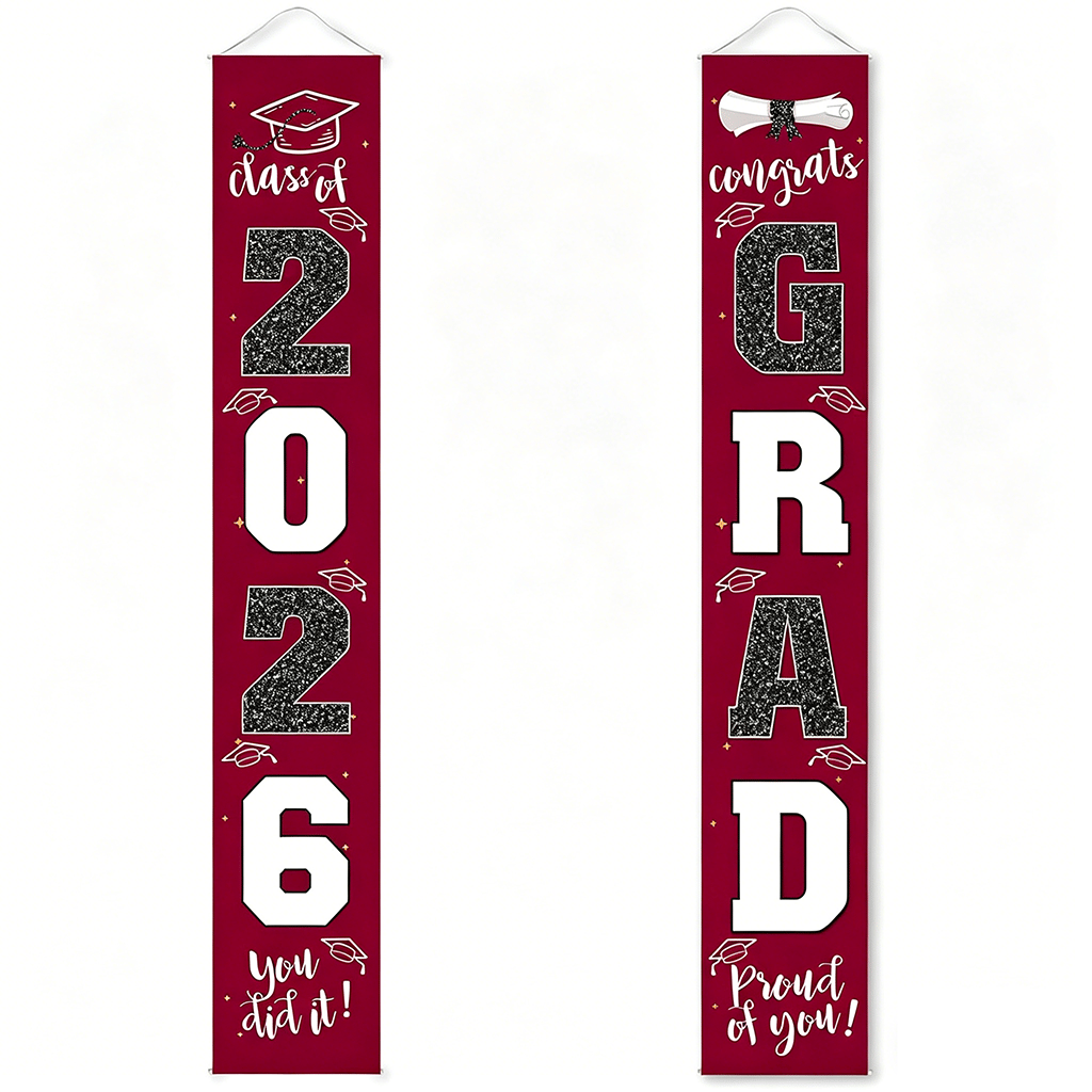 🎓Class of 2026 Graduation Banner | Congrats Grad Front Door Porch Decor for Graduation Party (✨Set of 2)