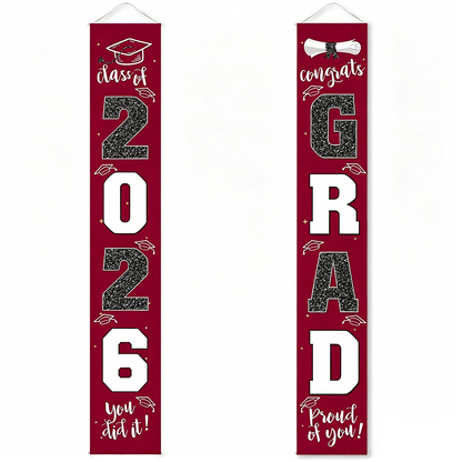 🎓Class of 2026 Graduation Banner | Congrats Grad Front Door Porch Decor for Graduation Party (✨Set of 2)