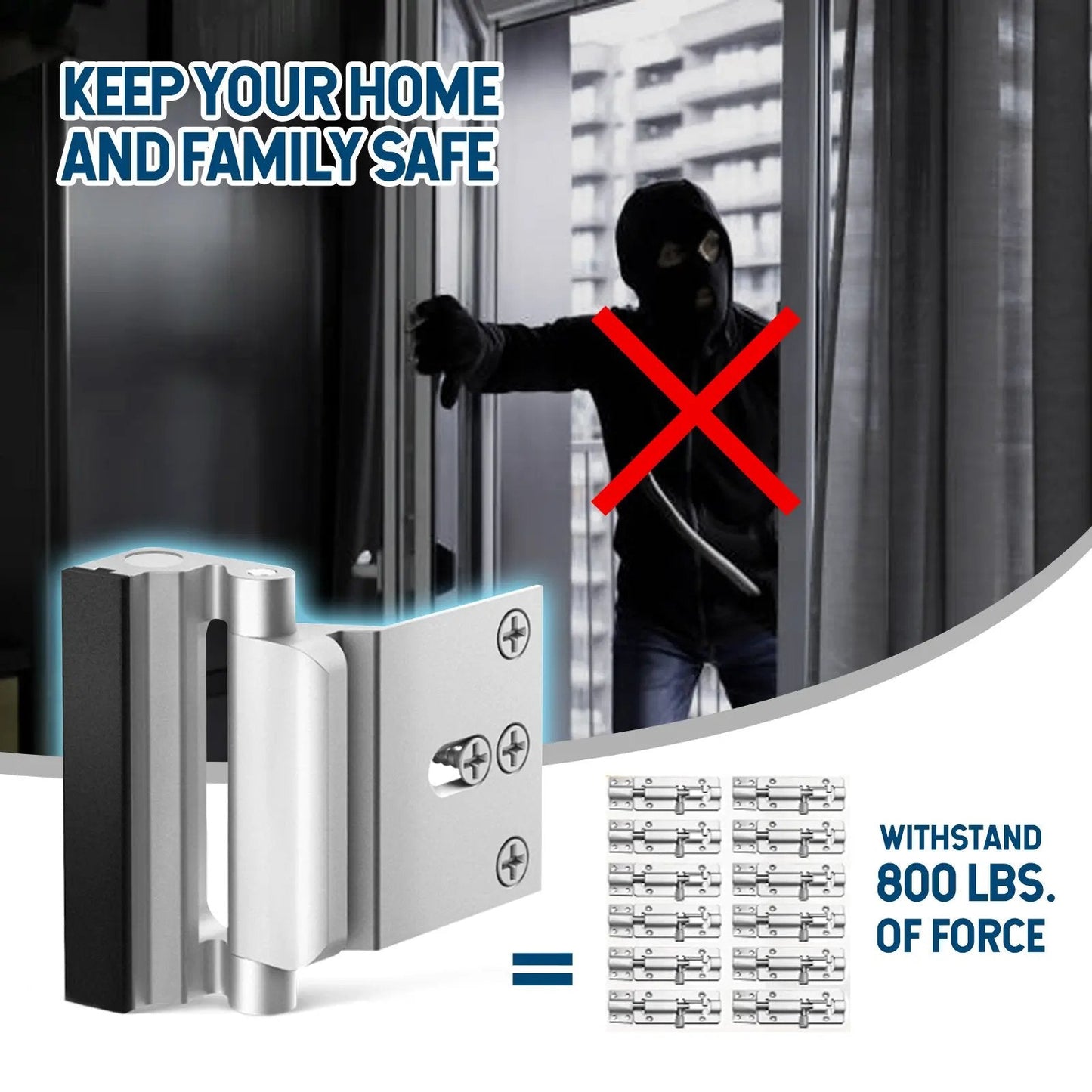 Aluminum Alloy 2-Pack Security Door Locks - Choose White/Black/Silver - Heavy-Duty Protection