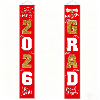 🎓Class of 2026 Graduation Banner | Congrats Grad Front Door Porch Decor for Graduation Party (✨Set of 2)