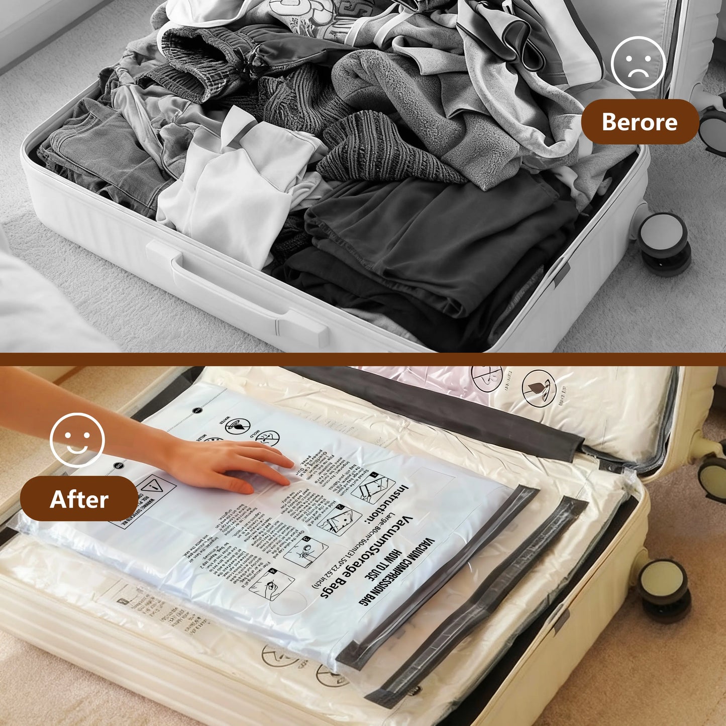 Travel Vacuum Storage Compression Bag Set – 8-Pack in 4 Sizes with Pump