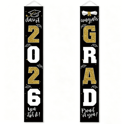 🎓Class of 2026 Graduation Banner | Congrats Grad Front Door Porch Decor for Graduation Party (✨Set of 2)