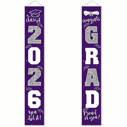 🎓Class of 2026 Graduation Banner | Congrats Grad Front Door Porch Decor for Graduation Party (✨Set of 2)